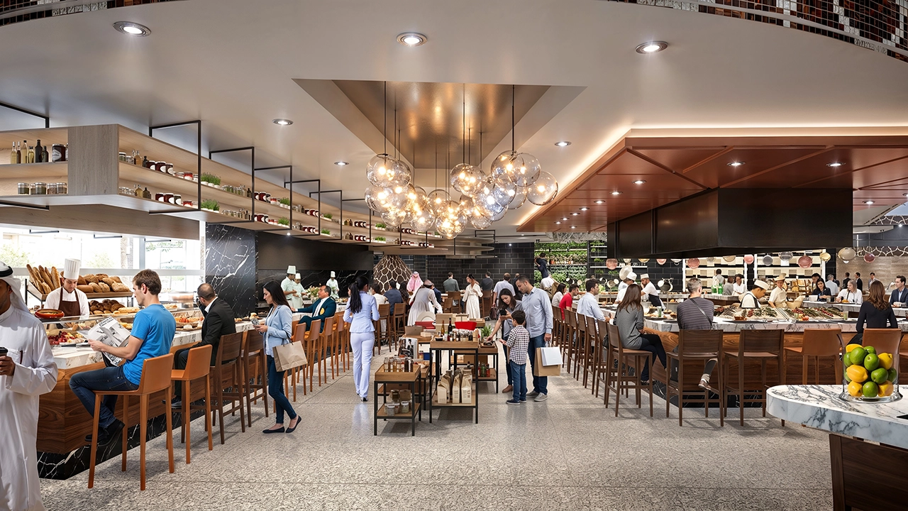 airport restaurant concourse dining bar 3d visualization