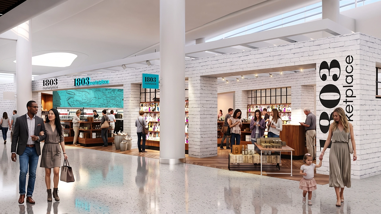 1803 marketplace airport retail store concourse view rendering