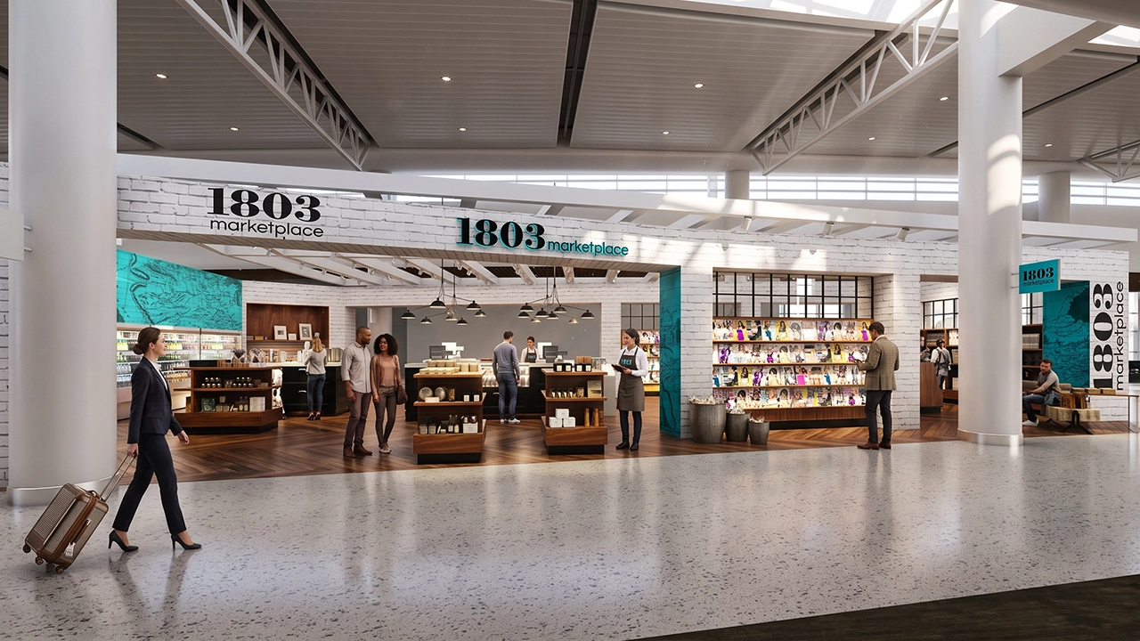 1803 marketplace storefront cafe retail 3d rendering