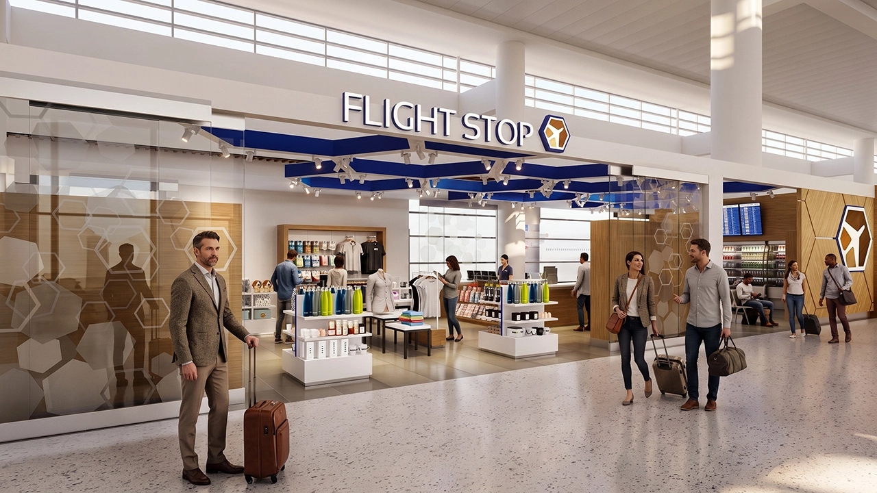 flight stop airport convenience travel shop rendering