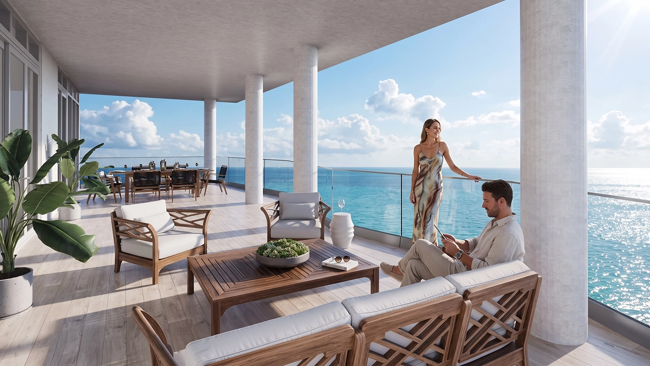 Seven Mile Beach Condos - Render 3D Balcon y Terraza Panoramica al Oceano