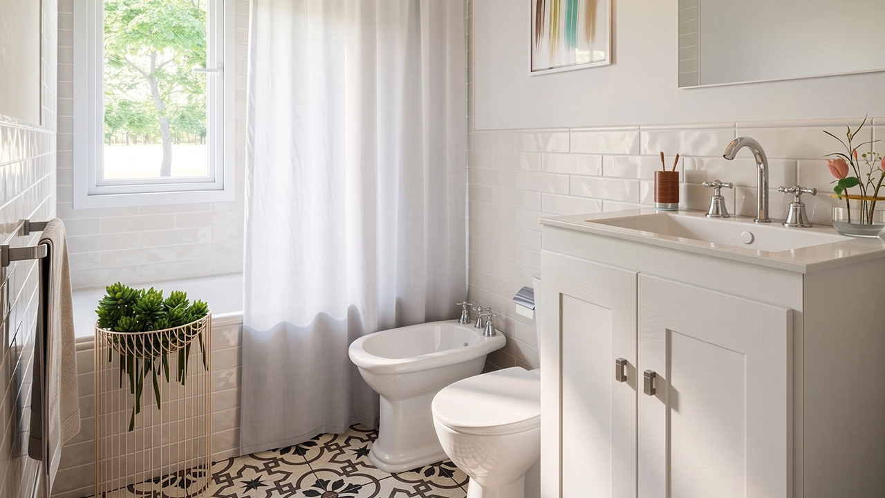 Garabi Casas - Model G54 Complete Modern Bathroom with Natural Lighting 3D Rendering