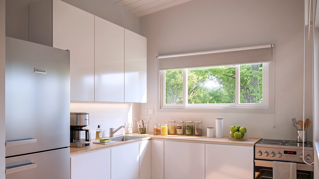 Garabi Casas - Model G54 Contemporary Kitchen with Natural Wood Cabinetry 3D Rendering