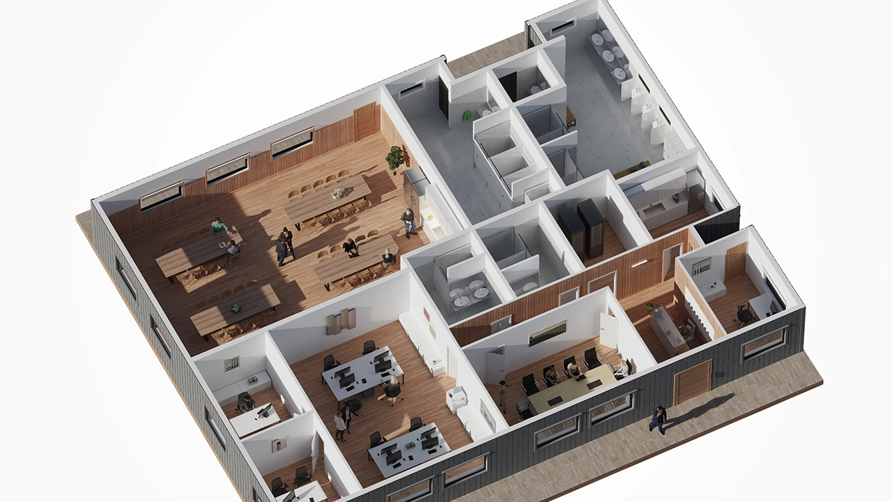 Garabi Casas - 3D Axonometric Isometric Floor Plan of Modular Office Layout