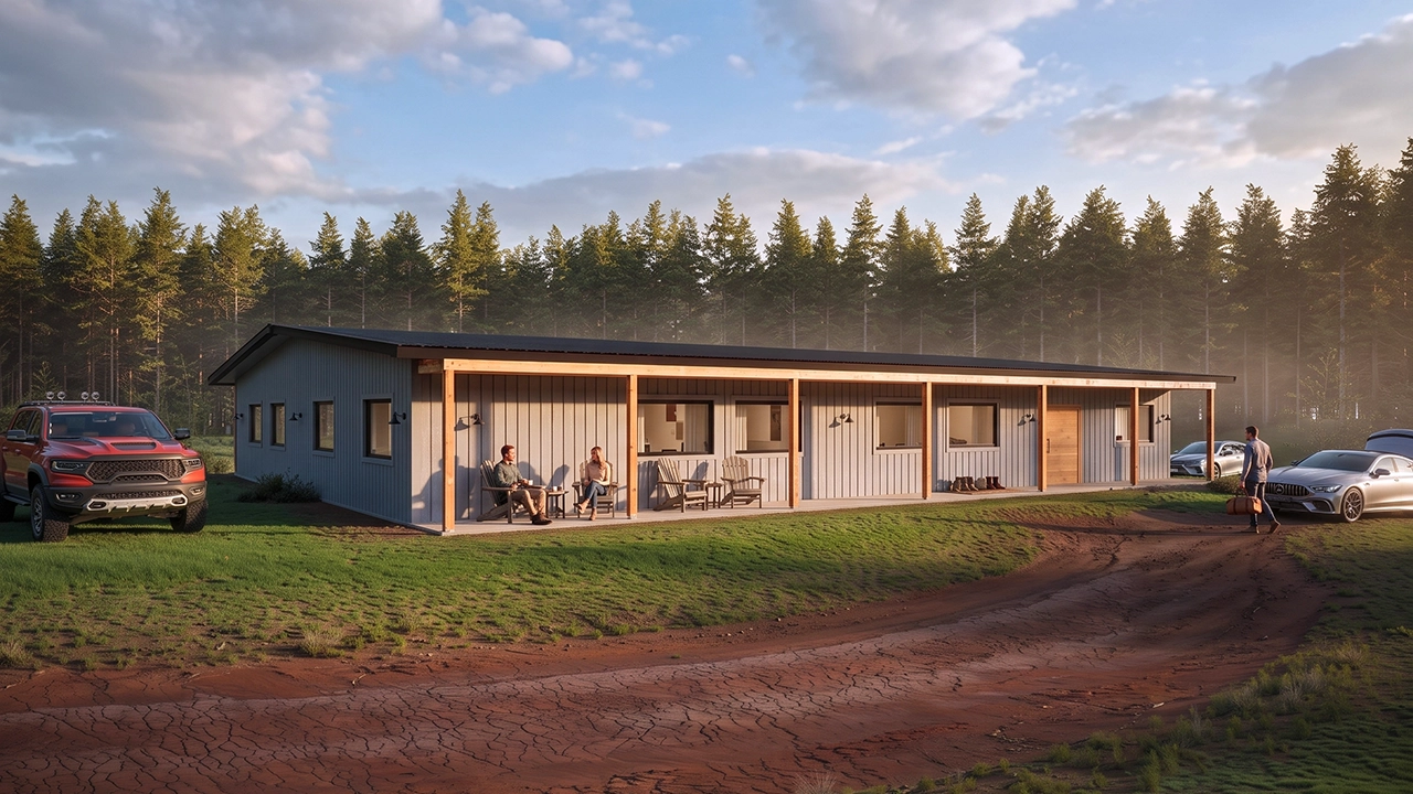 Garabi Casas - Sustainable Wood Frame Modular Corporate Office Facade 3D Rendering