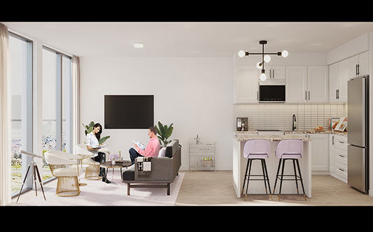interior living room kitchen cocina