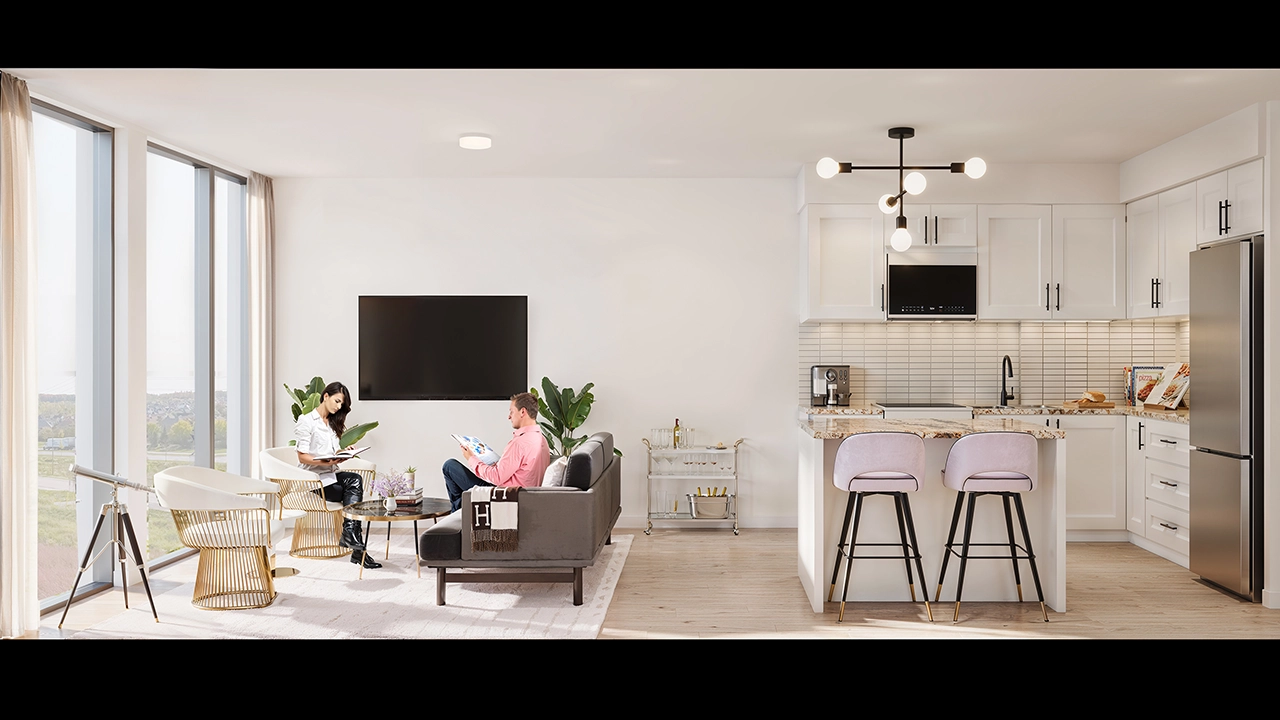 interior living room kitchen cocina